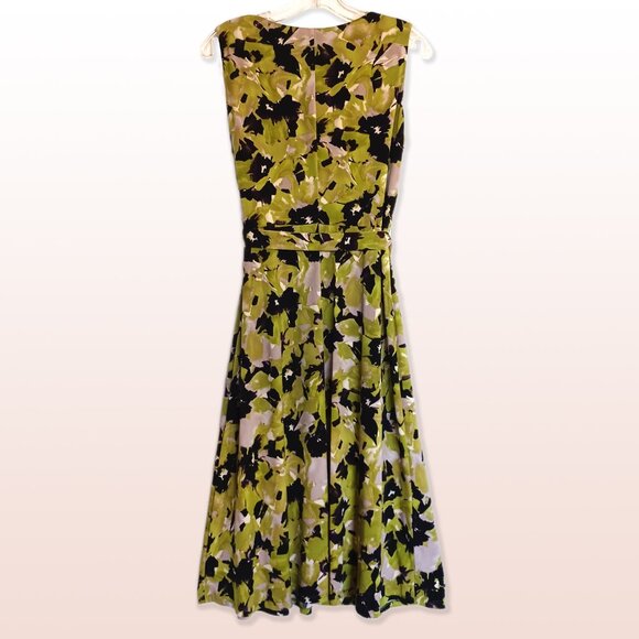 Evan Picone Black Label Green Floral Sleeveless Stretch Dress + Tie Size 6 - Picture 3 of 4